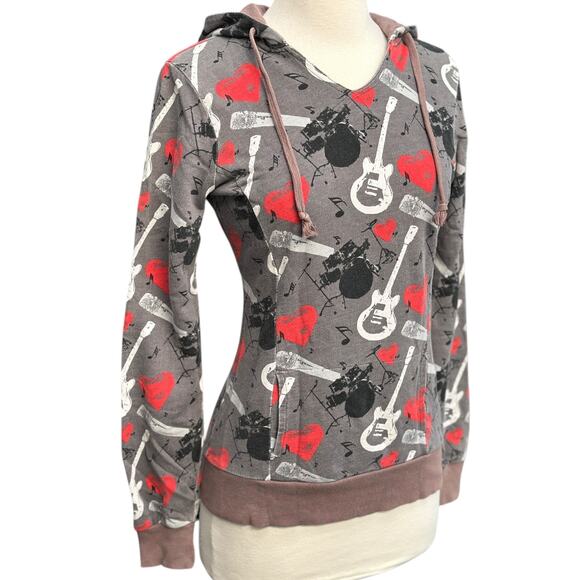 Vintage Y2K Charlotte Russe faded band music hearts sweatshirt hoodie Small - Picture 3 of 11